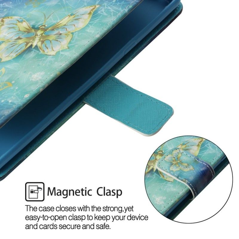 Flip Cover Læder for Huawei Mate 20 Lite 3D Gyldne Sommerfugle