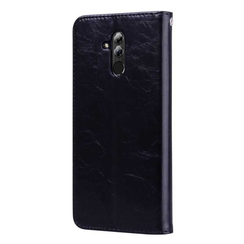 Flip Cover Læder for Huawei Mate 20 Lite Sort Vintage Lædereffekt Med Rem