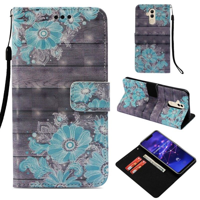 Flip Cover Læder Huawei Mate 20 Lite 3D Blå Blomster