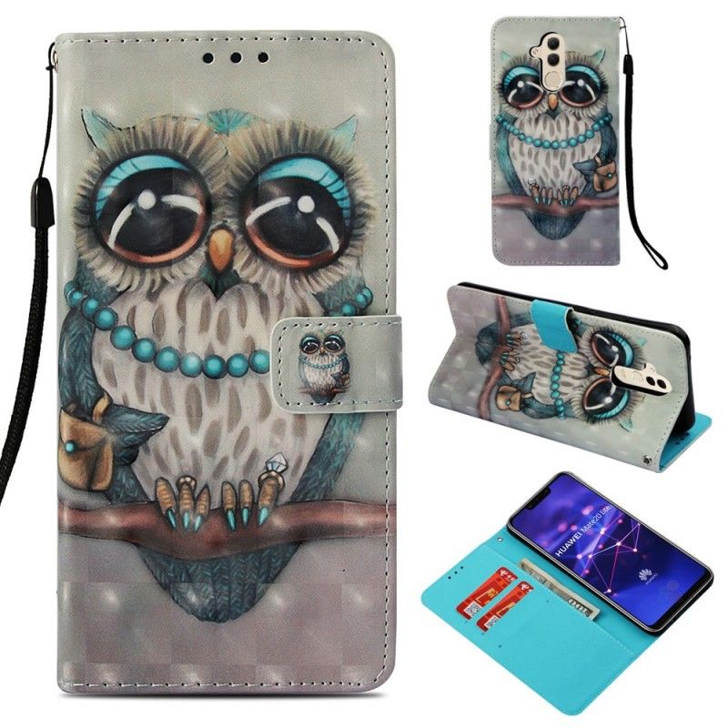 Flip Cover Læder Huawei Mate 20 Lite Miss Ugle 3D