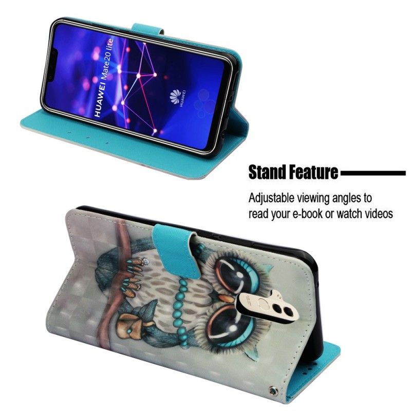 Flip Cover Læder Huawei Mate 20 Lite Miss Ugle 3D