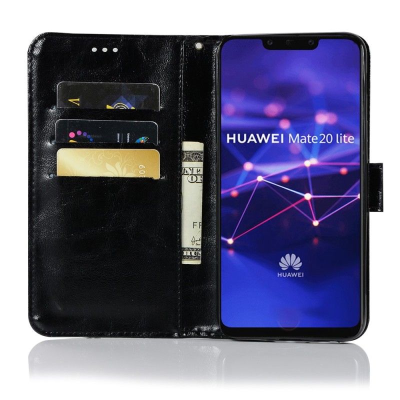 Flip Cover Læder Huawei Mate 20 Lite Sort Vintage Lædereffekt Med Rem