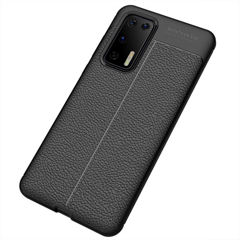 Cover for Huawei P40 Sort Dobbeltlinjeret Lychee-Lædereffekt