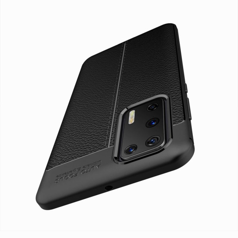 Cover for Huawei P40 Sort Dobbeltlinjeret Lychee-Lædereffekt