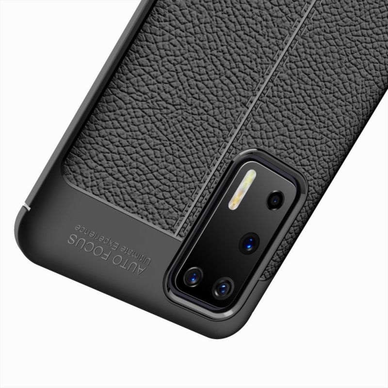 Cover for Huawei P40 Sort Dobbeltlinjeret Lychee-Lædereffekt