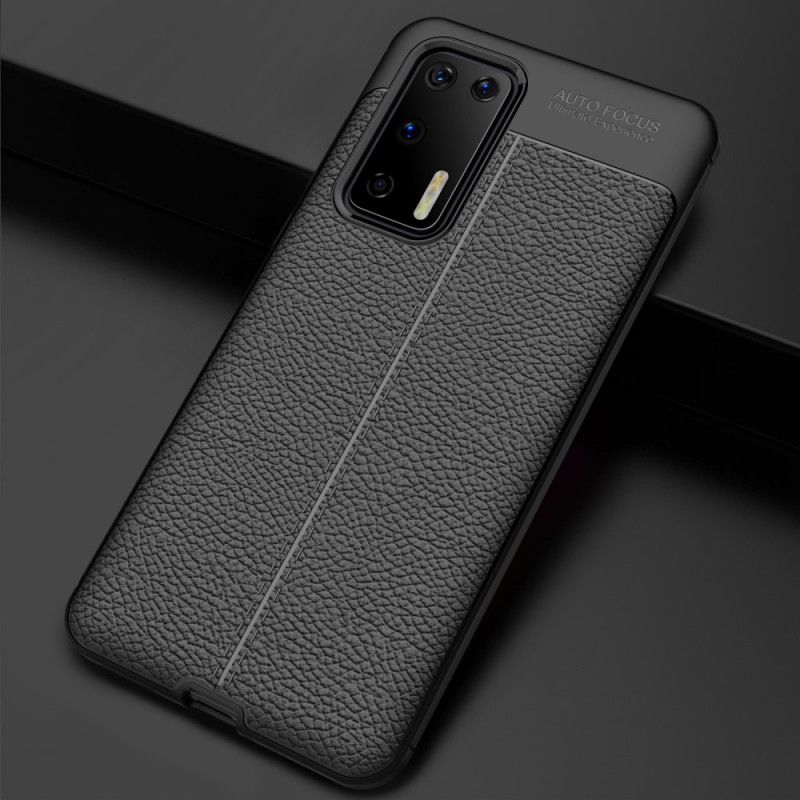 Cover for Huawei P40 Sort Dobbeltlinjeret Lychee-Lædereffekt