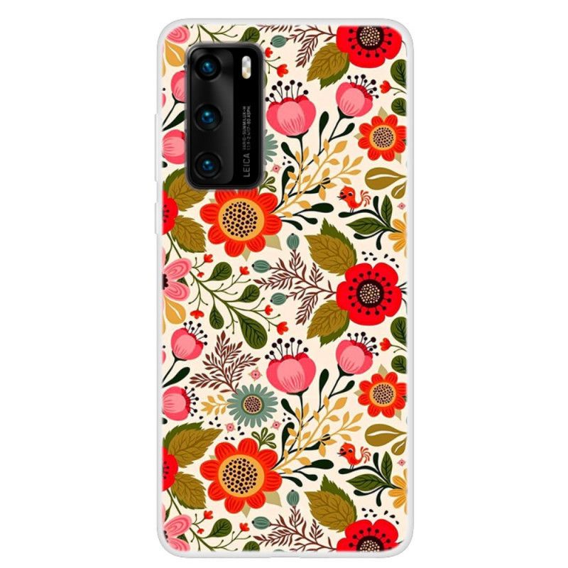 Cover Huawei P40 Blomster Tapet