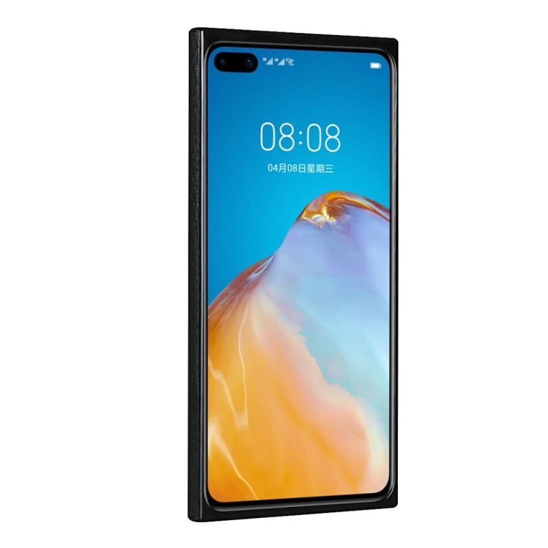 Cover Huawei P40 Sort Ægte Lychee Læder Med Rem