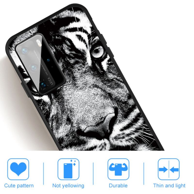 Cover Huawei P40 Sort Og Hvid Tiger Original