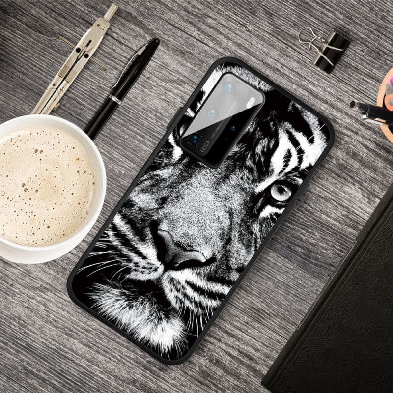 Cover Huawei P40 Sort Og Hvid Tiger Original