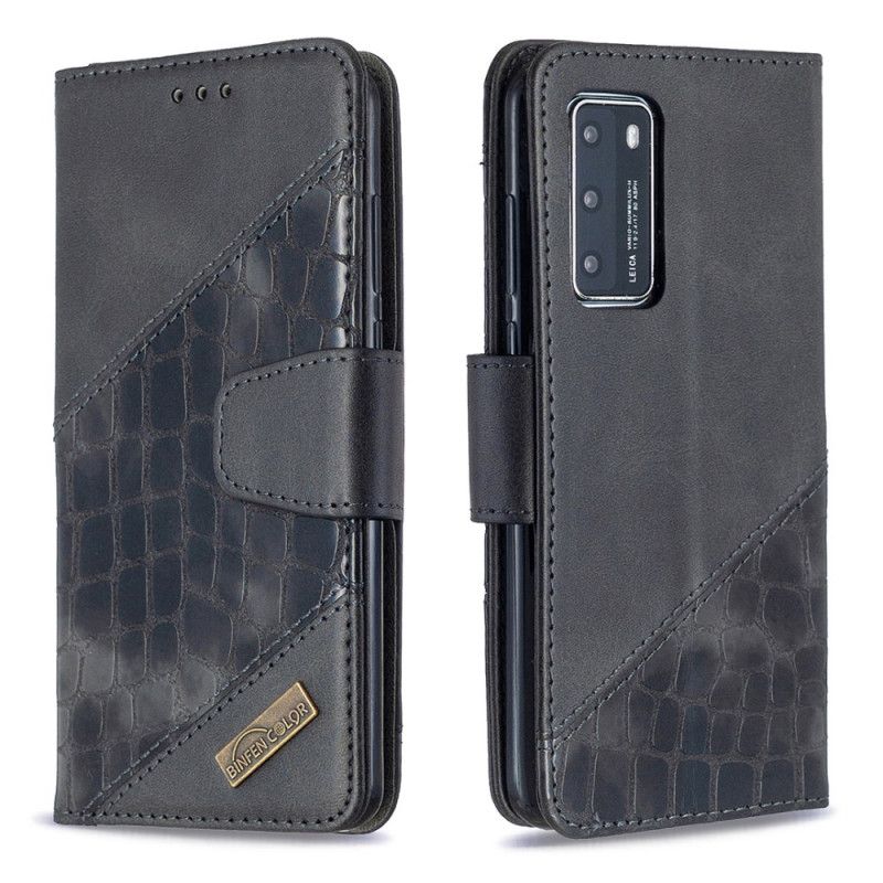 Flip Cover Huawei P40 Sort Mobilcover Klassisk Krokodillehudeffekt