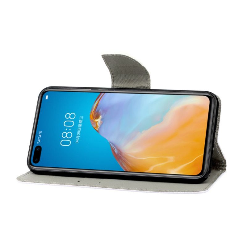 Flip Cover Læder for Huawei P40 Stop Aldrig Med At Drømme Marine Med Rem