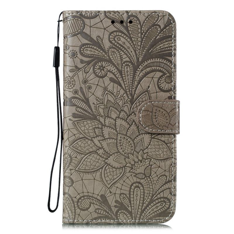 Flip Cover Læder Huawei P40 Rød Stamme Blomster Med Rem Original