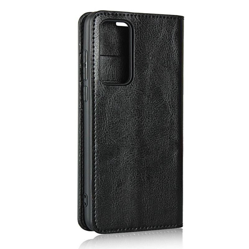 Læder Cover for Huawei P40 Sort Ægte Læder