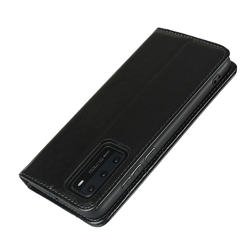 Læder Cover Huawei P40 Sort Ægte Læder