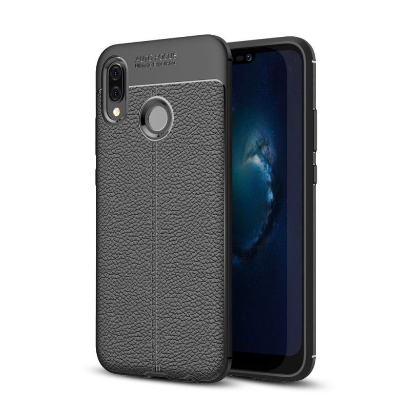 Cover Huawei P20 Lite Sort Dobbeltlinjet Lychee-Effekt