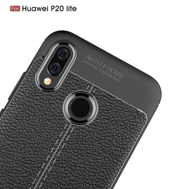 Cover Huawei P20 Lite Sort Dobbeltlinjet Lychee-Effekt