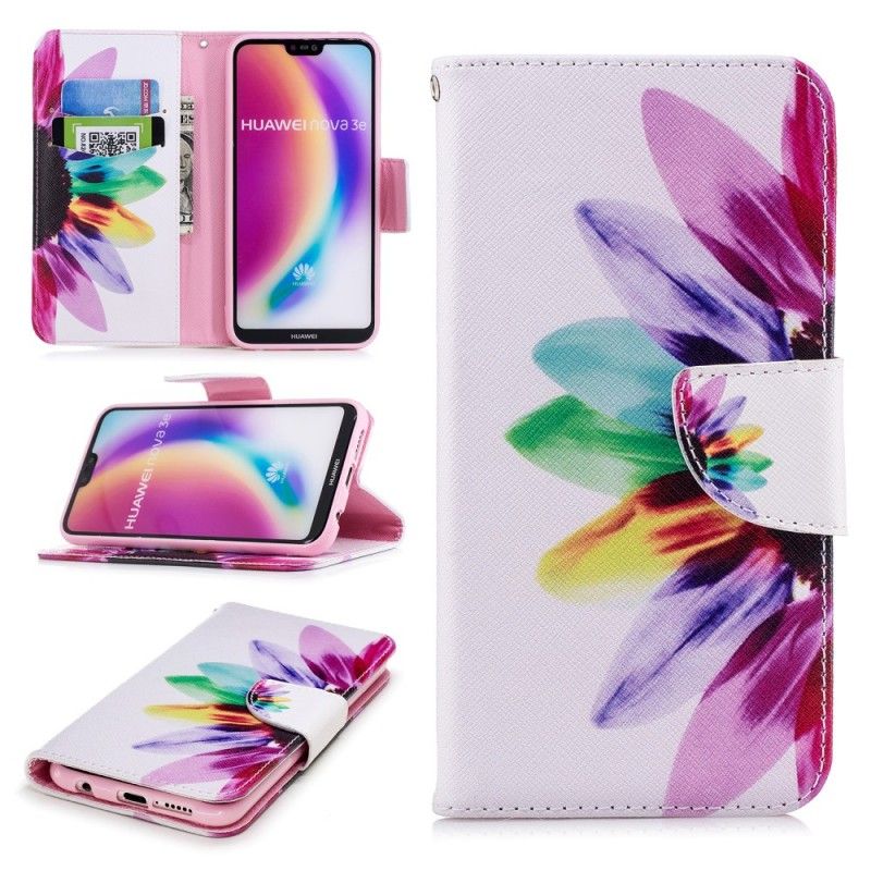 Flip Cover Læder for Huawei P20 Lite Akvarelblomst