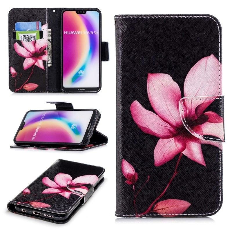 Flip Cover Læder Huawei P20 Lite Lyserød Blomst Beskyttelse