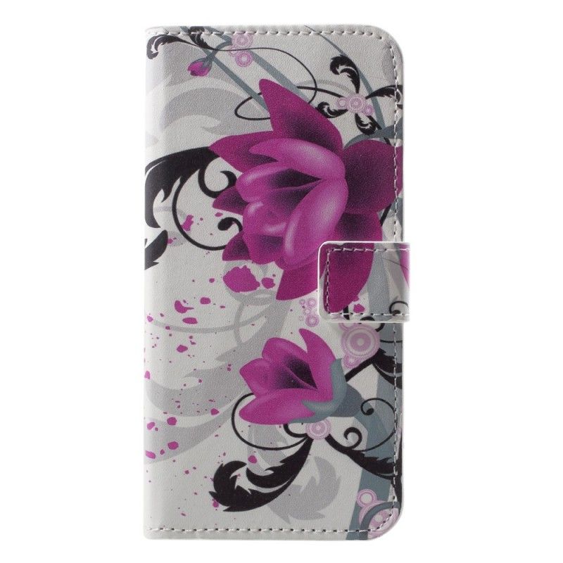 Flip Cover Læder Huawei P20 Lite Magenta Tropiske Blomster Beskyttelse