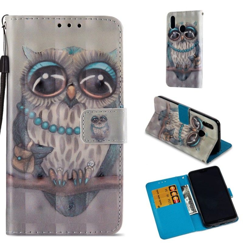 Flip Cover Læder Huawei P20 Lite Miss Ugle 3D Original