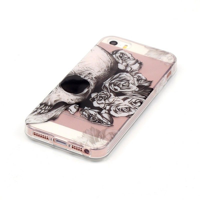 Cover iPhone 5 / 5S / SE Gennemsigtig Blomstret Kranium Beskyttelse