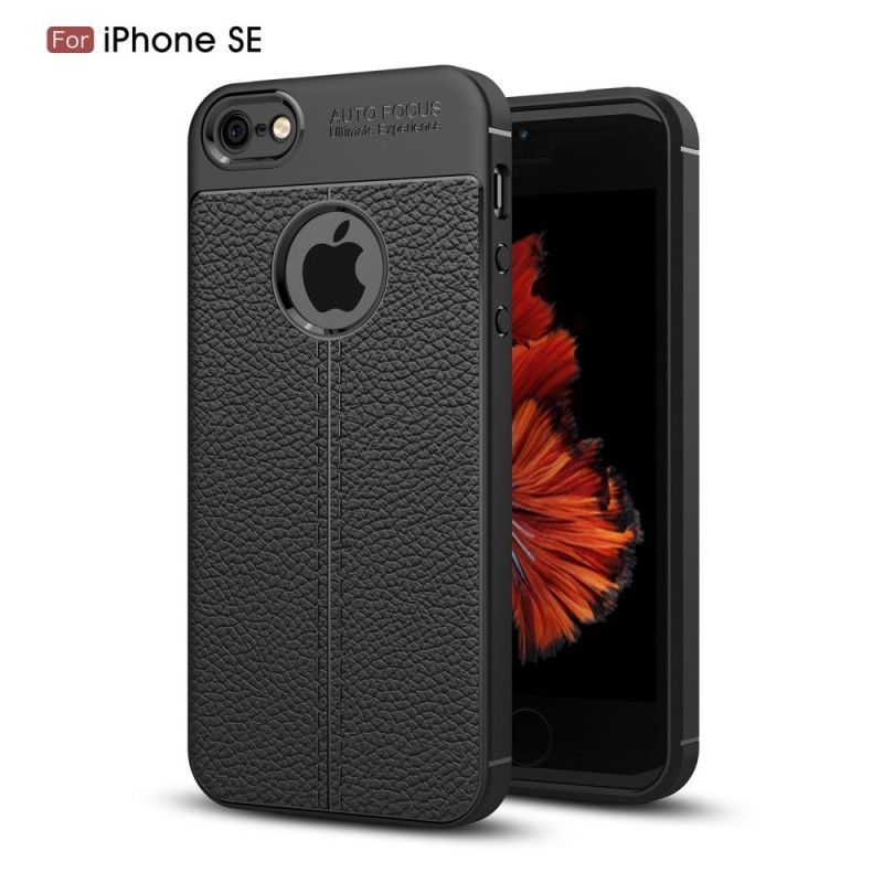 Cover iPhone 5 / 5S / SE Sort Dobbeltlinjet Lychee-Lædereffekt Beskyttelse