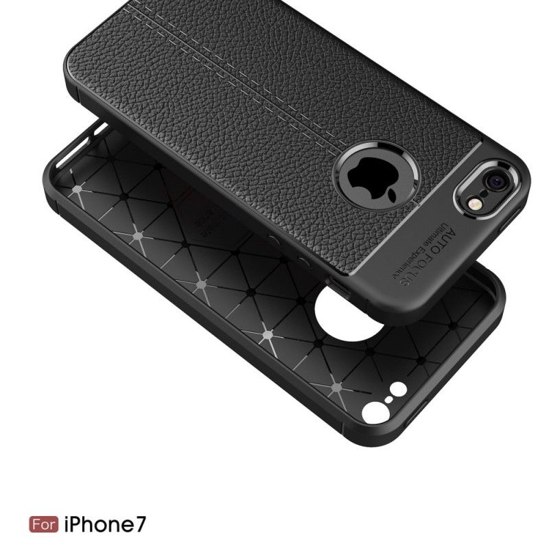 Cover iPhone 5 / 5S / SE Sort Dobbeltlinjet Lychee-Lædereffekt Beskyttelse