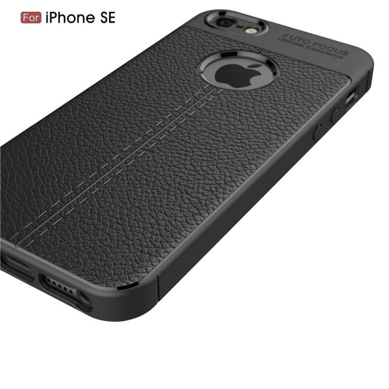 Cover iPhone 5 / 5S / SE Sort Dobbeltlinjet Lychee-Lædereffekt Beskyttelse