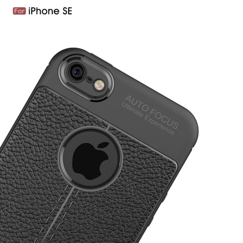 Cover iPhone 5 / 5S / SE Sort Dobbeltlinjet Lychee-Lædereffekt Beskyttelse