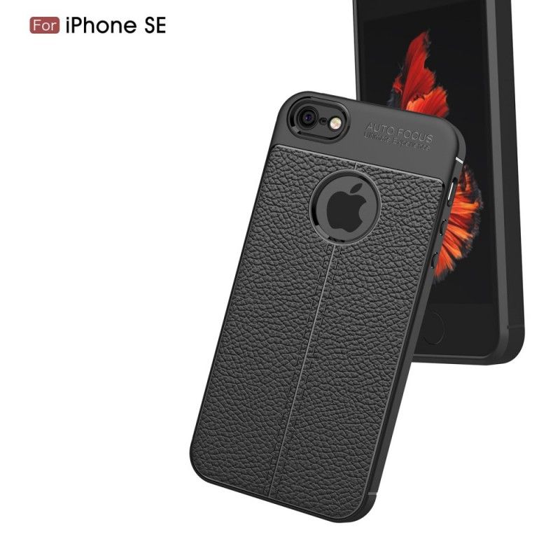 Cover iPhone 5 / 5S / SE Sort Dobbeltlinjet Lychee-Lædereffekt Beskyttelse