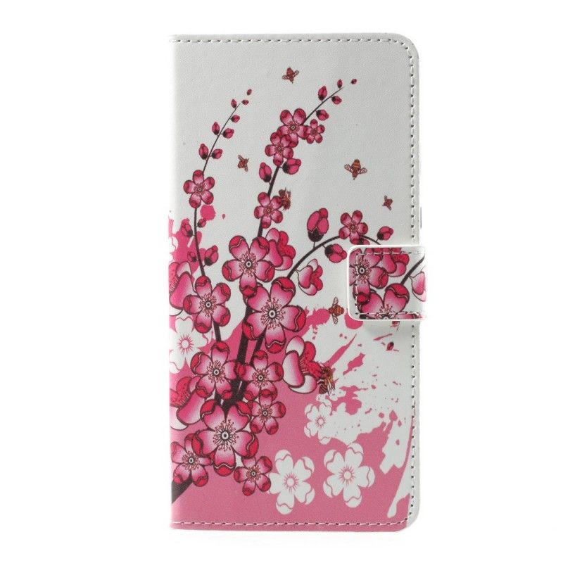 Flip Cover Læder for Sony Xperia L1 Magenta Tropiske Blomster