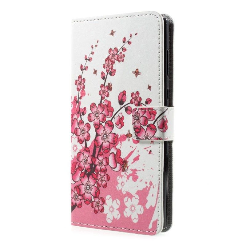 Flip Cover Læder for Sony Xperia L1 Magenta Tropiske Blomster