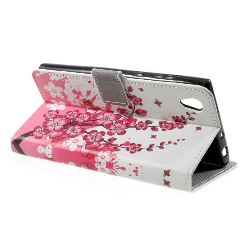 Flip Cover Læder for Sony Xperia L1 Magenta Tropiske Blomster