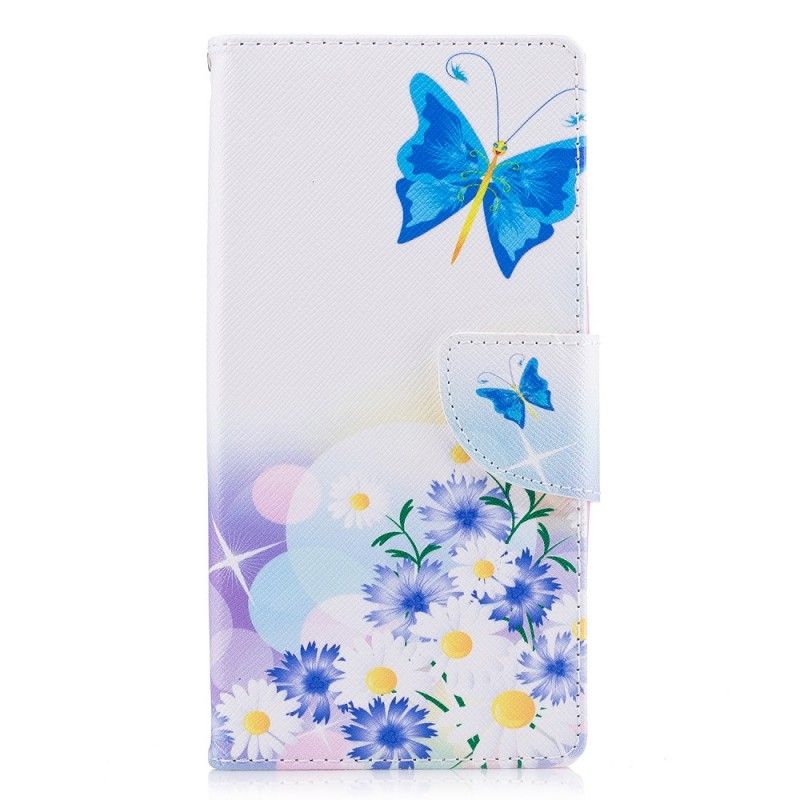 Flip Cover Læder Sony Xperia L1 Lyserød Malede Sommerfugle Og Blomster