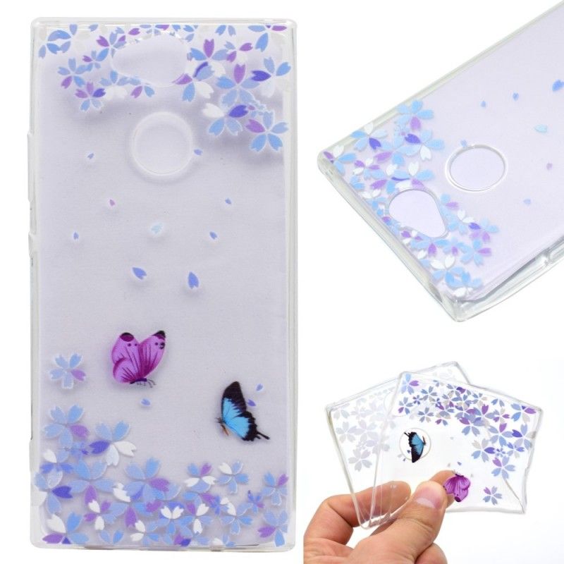 Cover Sony Xperia XA2 Mobilcover Gennemsigtige Sommerfugle Og Blomster