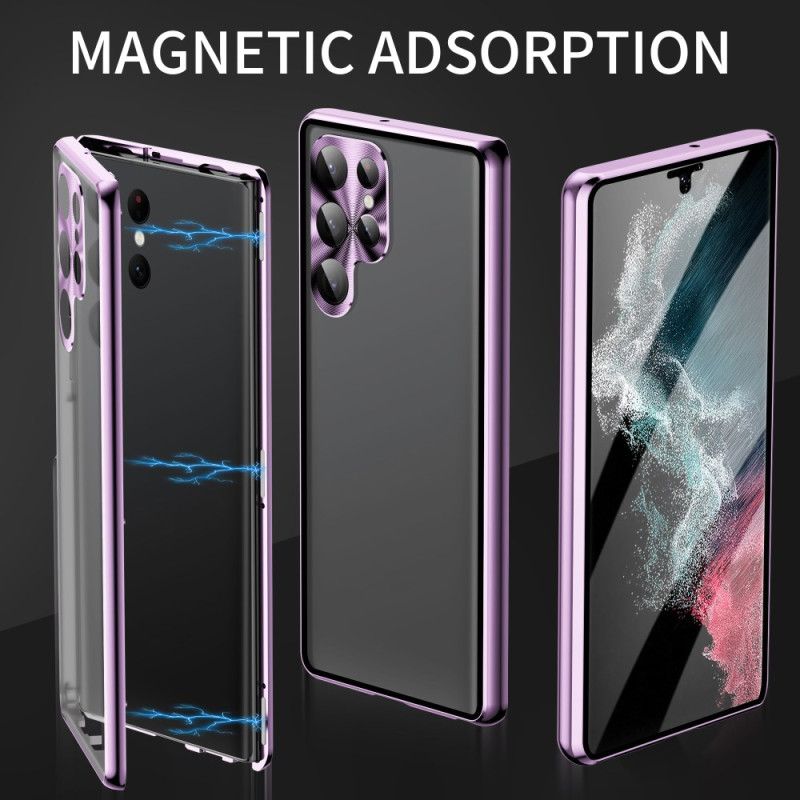 Cover Samsung Galaxy S24 Ultra 5g Telefon Etui Magnetramme I Metal Og Hærdet Glas For Og Bag