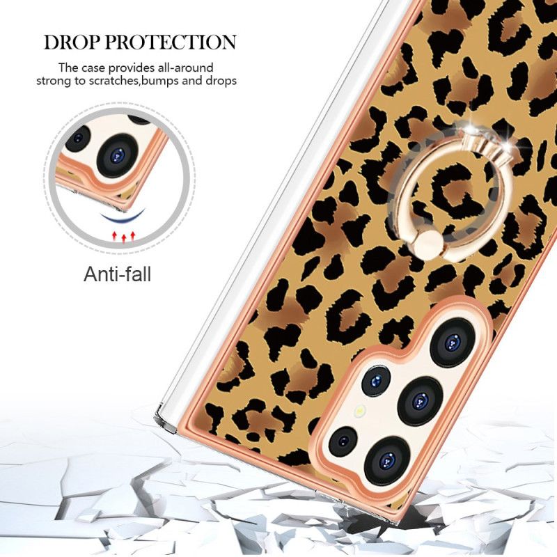 Cover Samsung Galaxy S24 Ultra 5g Telefon Etui Med Leopard Print Ringholder