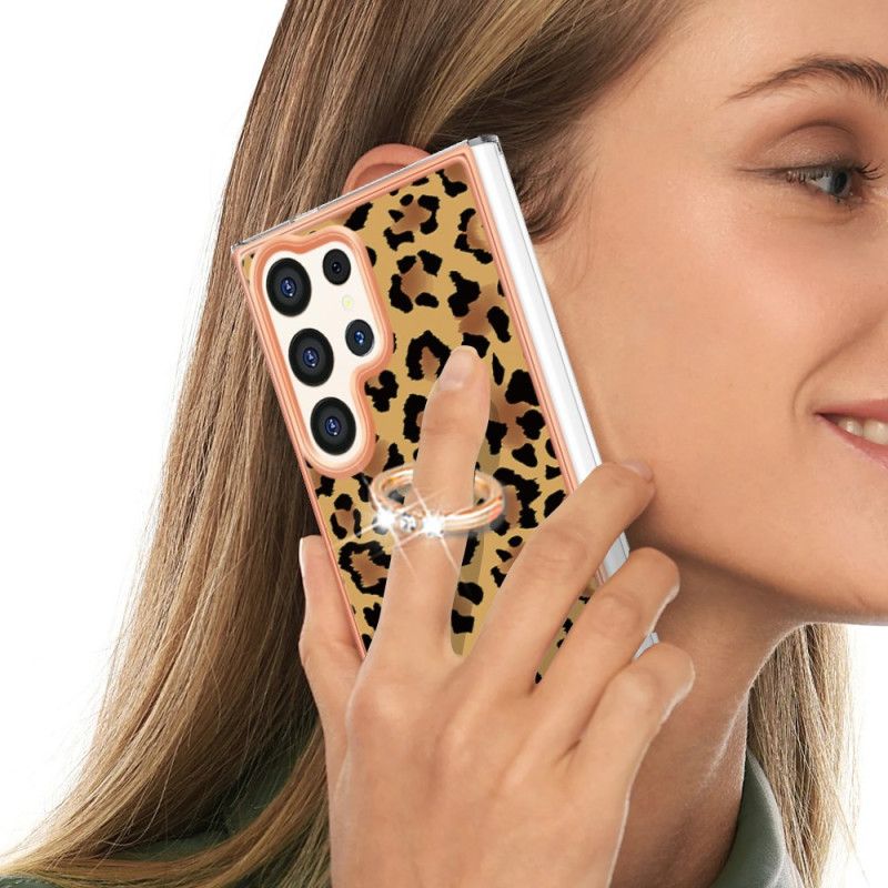 Cover Samsung Galaxy S24 Ultra 5g Telefon Etui Med Leopard Print Ringholder