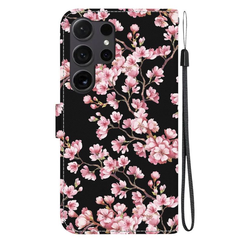 Flip Cover Samsung Galaxy S24 Ultra 5g Omspændte Blommeblomster