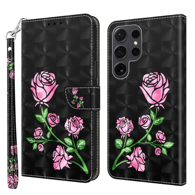 Flip Cover Samsung Galaxy S24 Ultra 5g Rosenblomster Med Rem