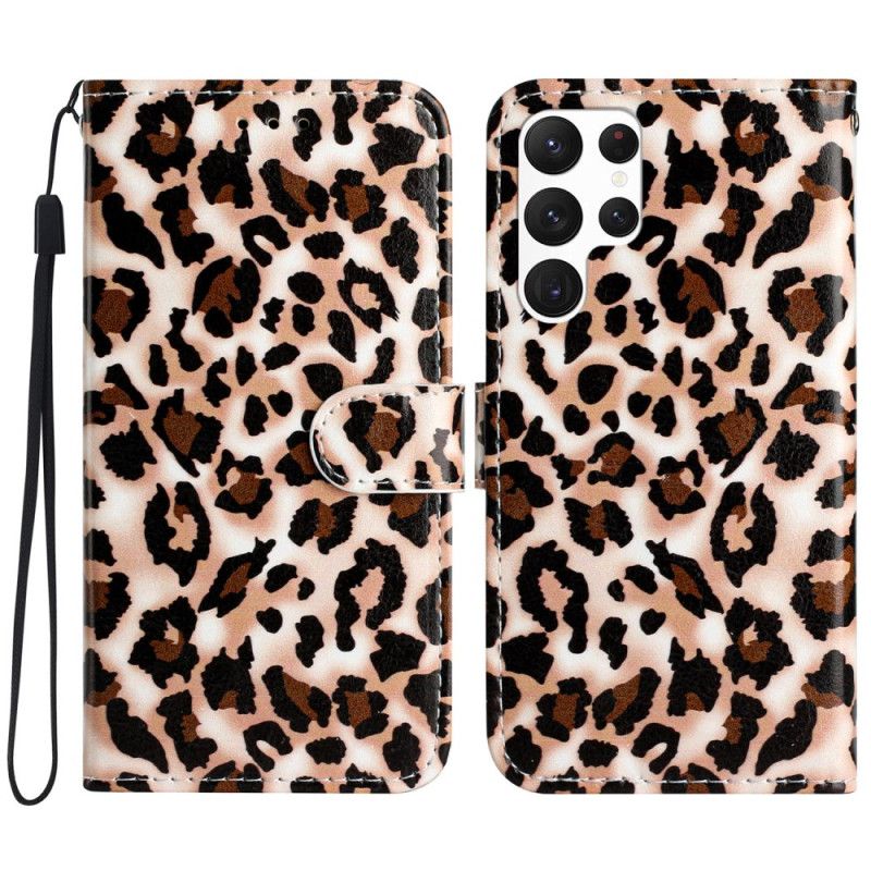 Flip Cover Samsung Galaxy S24 Ultra 5g Strappy Med Leopardtryk