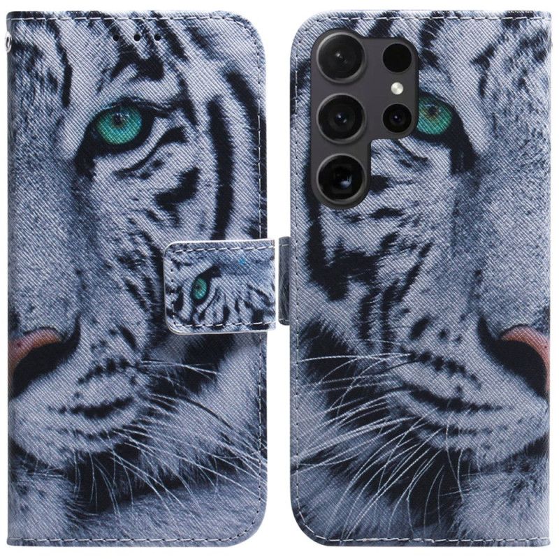 Læder Cover Samsung Galaxy S24 Ultra 5g Telefon Etui Hvid Tiger