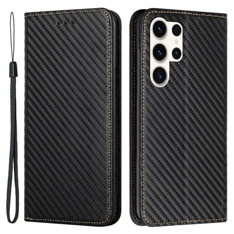 Læder Cover Samsung Galaxy S24 Ultra 5g Telefon Etui Kulfiber Og Snor