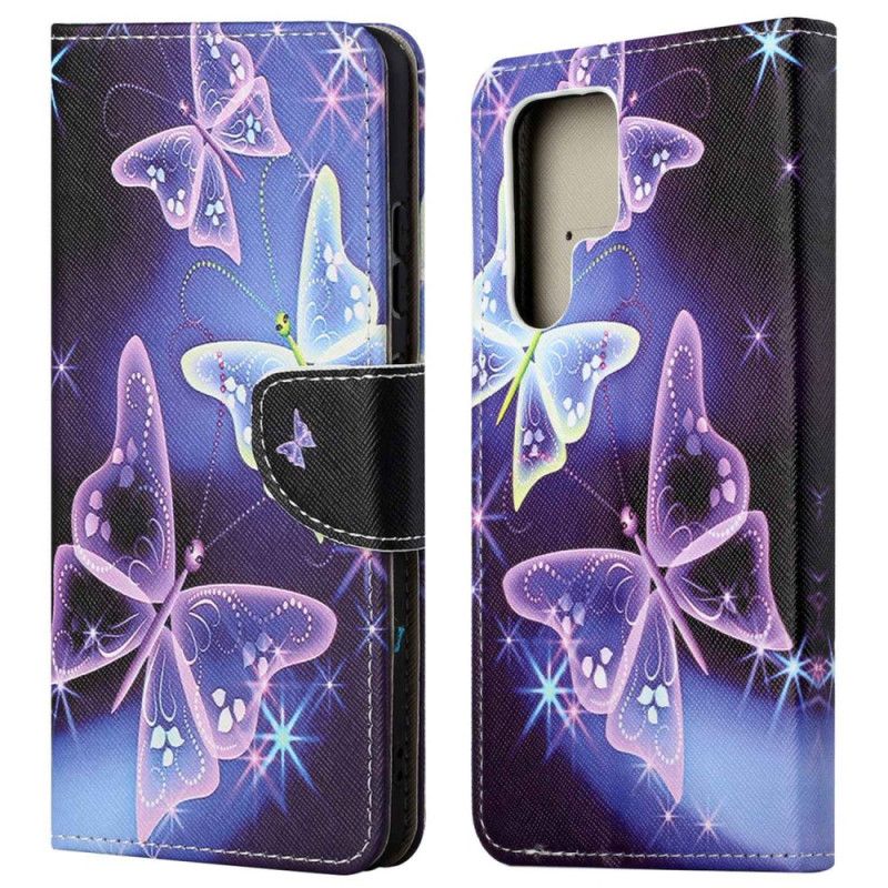 Læder Cover Samsung Galaxy S24 Ultra 5g Telefon Etui Mousserende Sommerfugle