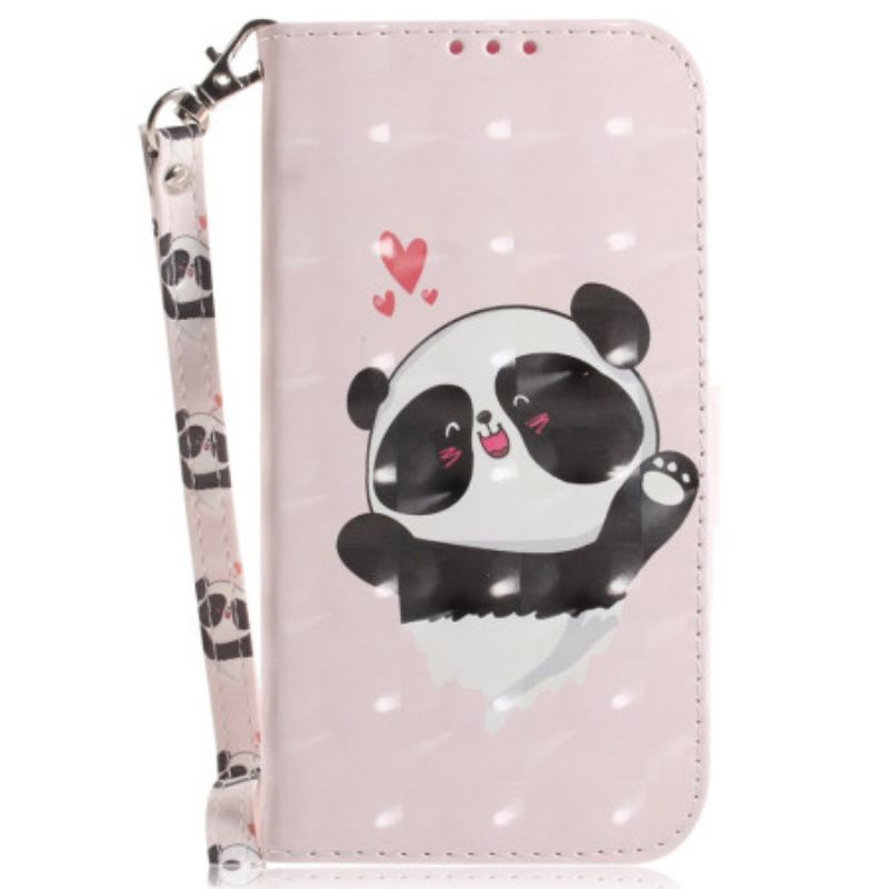 Læder Cover Samsung Galaxy S24 Ultra 5g Telefon Etui Panda Love Med Rem