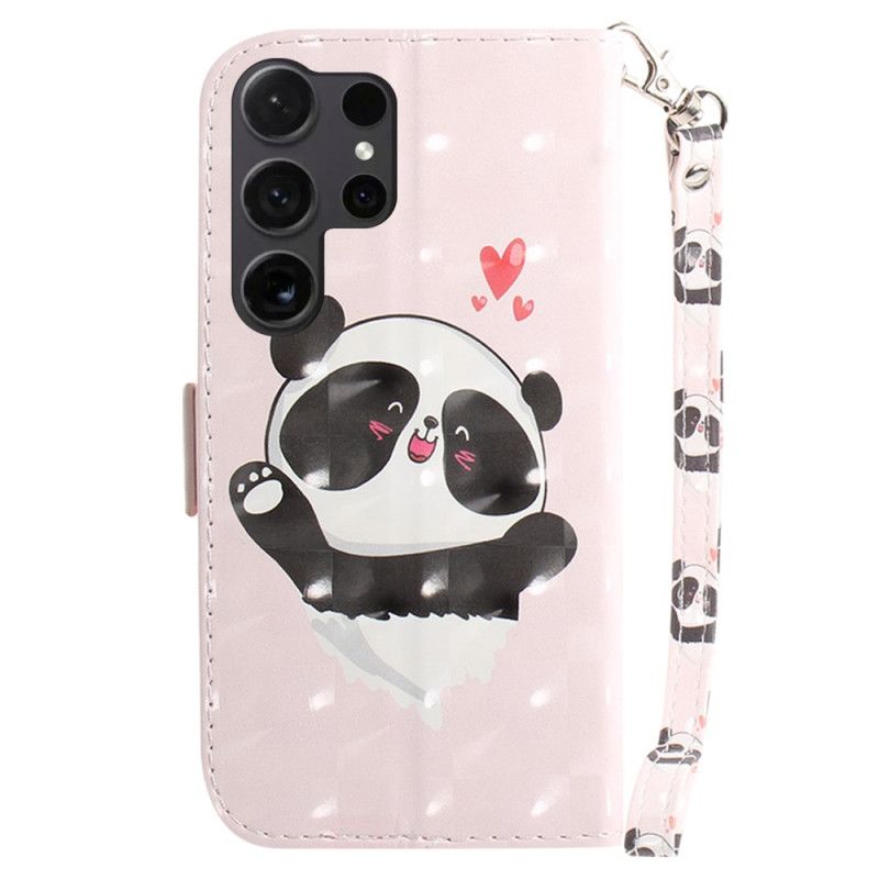 Læder Cover Samsung Galaxy S24 Ultra 5g Telefon Etui Panda Love Med Rem