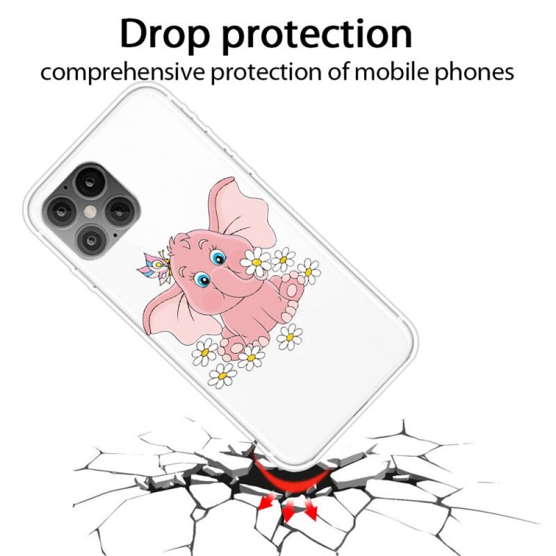 Cover iPhone 12 Pro Max Gennemsigtig Lyserød Elefant