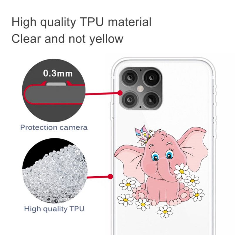 Cover iPhone 12 Pro Max Gennemsigtig Lyserød Elefant