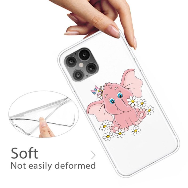 Cover iPhone 12 Pro Max Gennemsigtig Lyserød Elefant